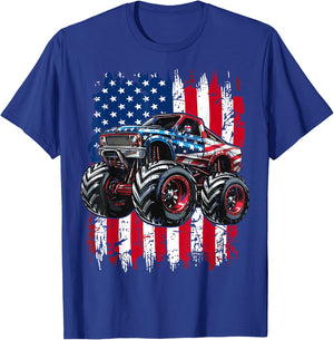Monster Truck USA Flag American T-Shirt - T-Shirt | Royal