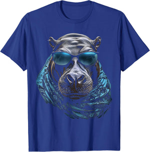 Hippo Sunglasses Animal Zoo Art Hippo , Black, S T-Shirt - T-Shirt | Royal