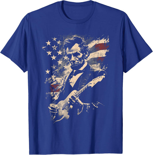 Abraham Lincoln Playing Guitar 4th July 250th Anniversary T-Shirt - T-Shirt | Royal