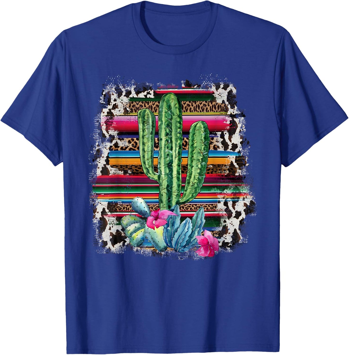 Funny Leopard Cactus Serape Cactus print Turquoise Western T-Shirt - T-Shirt | Royal