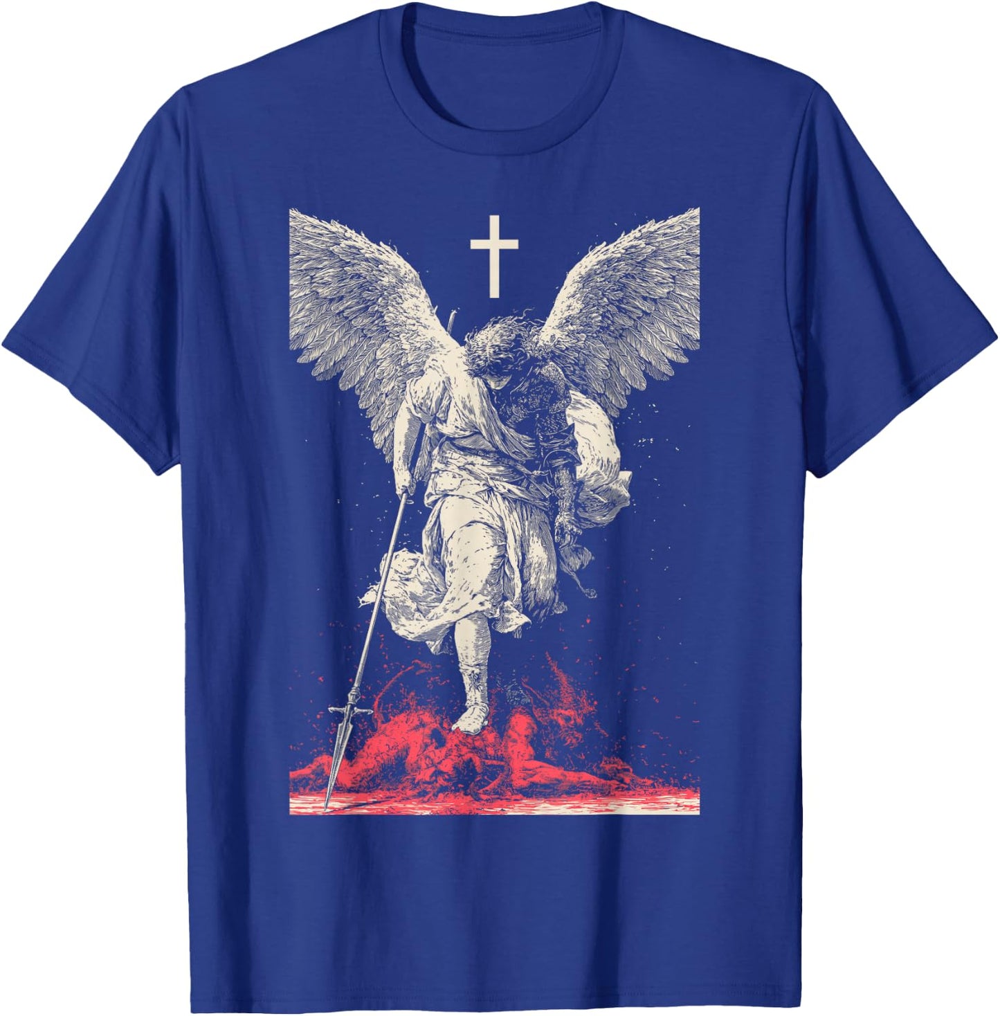 Saint Michael Archangel Urban Streetwear Heavy Metal Y2K T-Shirt - T-Shirt | Royal