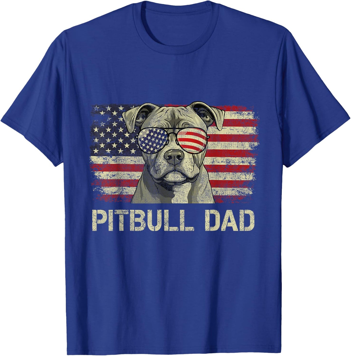 Pitbull Dad Dog Lovers American Flag 4th Of July Men T-Shirt - T-Shirt | Royal