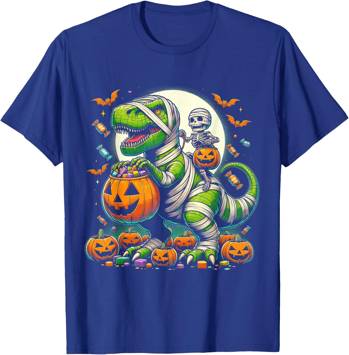 Halloween Funny T Rex Dinosaur Mummy Boys Trick Treat T-Shirt - T-Shirt | Royal