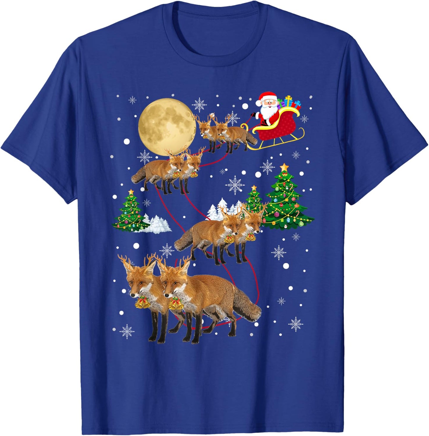 Fox Tree Christmas Sweater Xmas Pet Animal Lover Gifts T-Shirt - T-Shirt | Royal