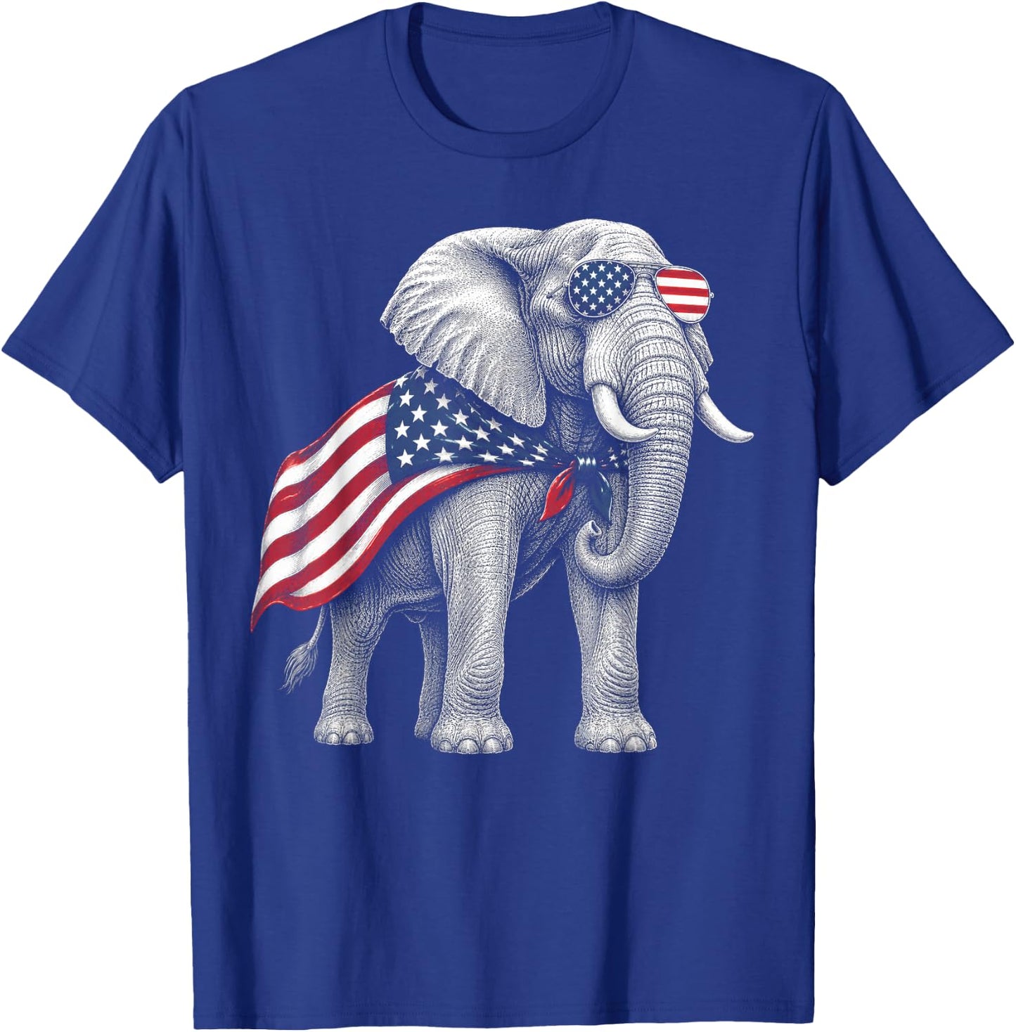 Elephant 4th of July US American Flag Safari Animal T-Shirt - T-Shirt | Royal