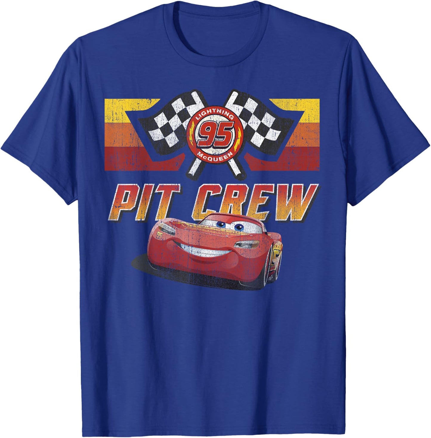 Disney Pixar Cars McQueen Pit Crew Red Distressed T-Shirt - T-Shirt | Royal
