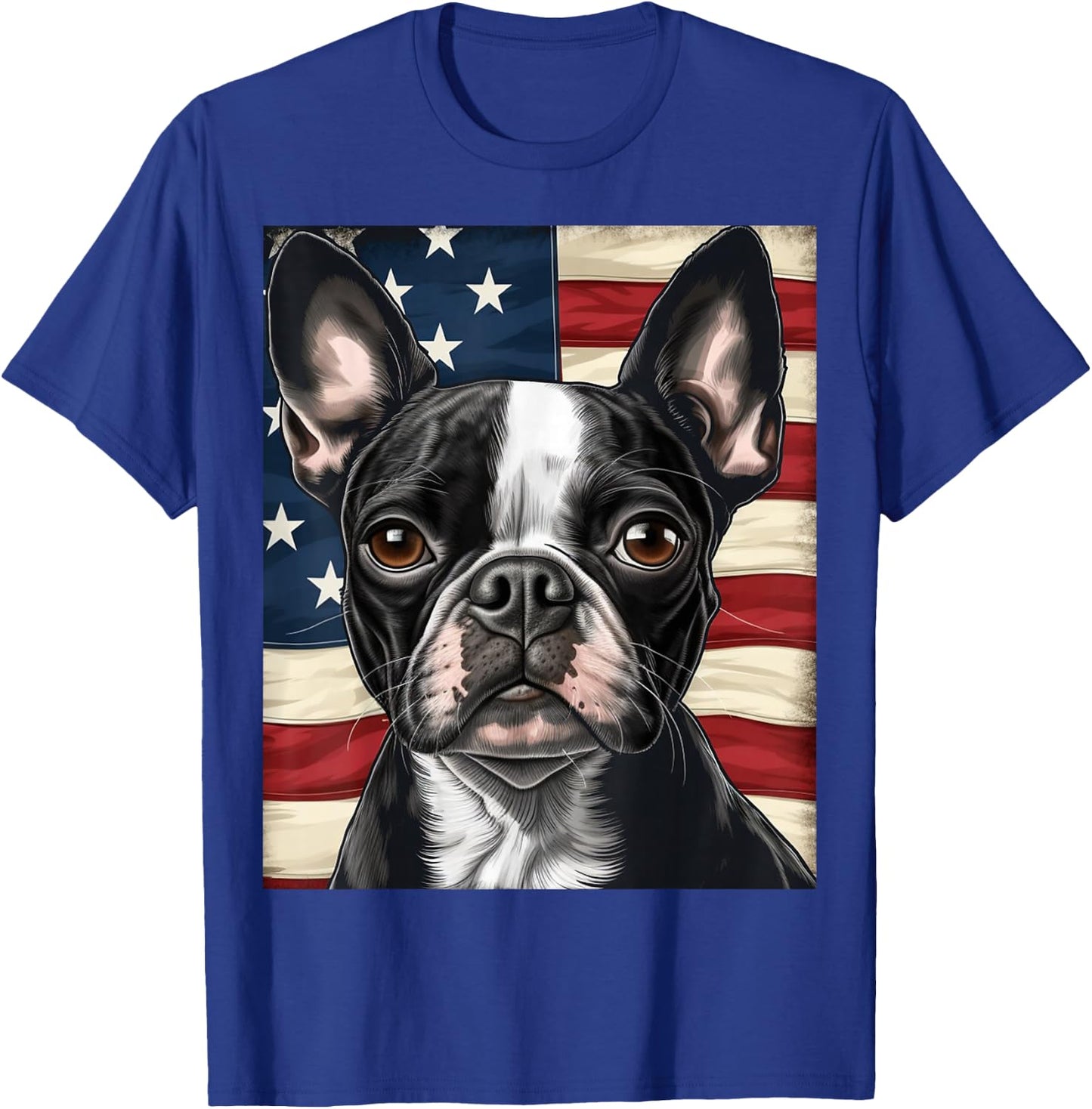 Boston Terrier Dog American Flag 4th of July Patriotic puppy T-Shirt - T-Shirt | Royal