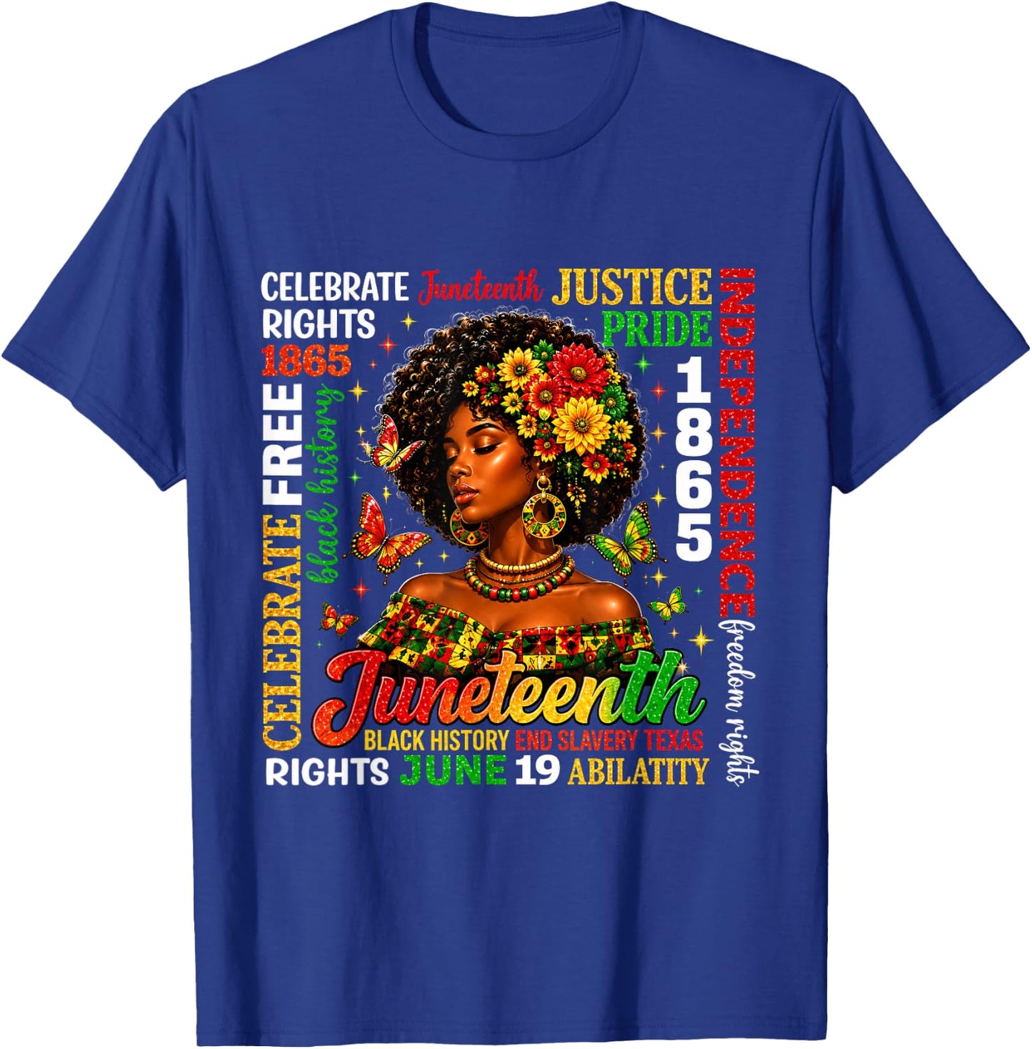 Juneteenth Freedom Black History Afro Woman T-Shirt - T-Shirt | Royal