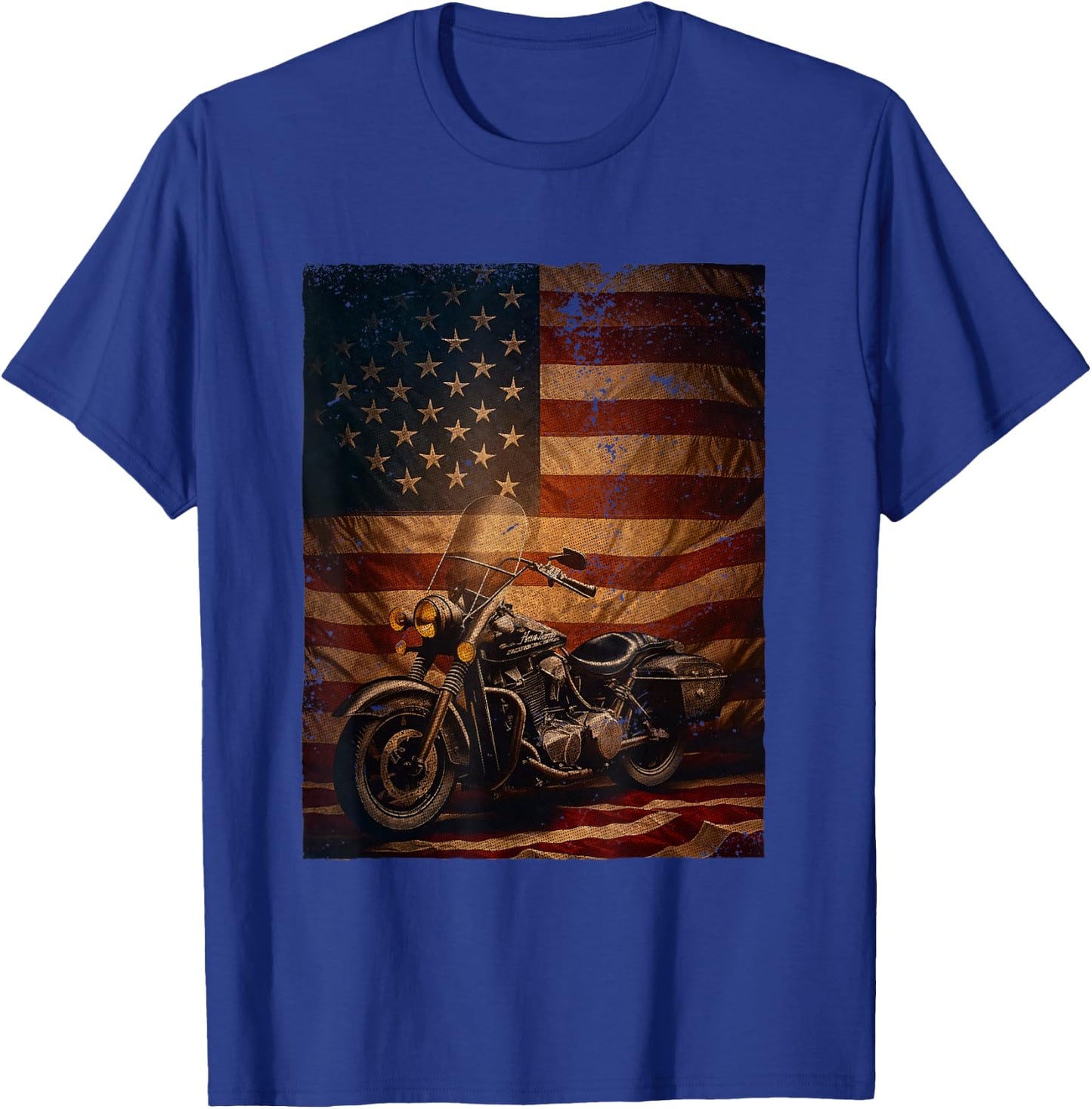Motorcycle Adventure American Flag Motor Bike T-Shirt - T-Shirt | Royal