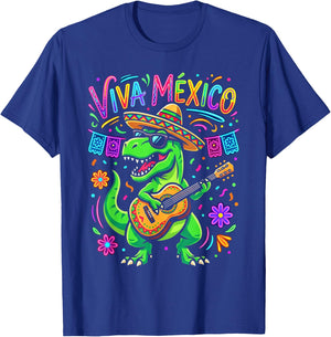 Viva Mexico Boy Dinosaur Mexican Independence Day Kids T-Shirt - T-Shirt | Royal