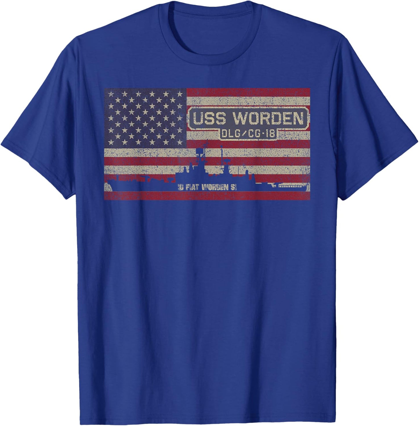 USS Worden DLG-18 Destroyer CG-18 Cruiser Ship American Flag T-Shirt - T-Shirt | Royal
