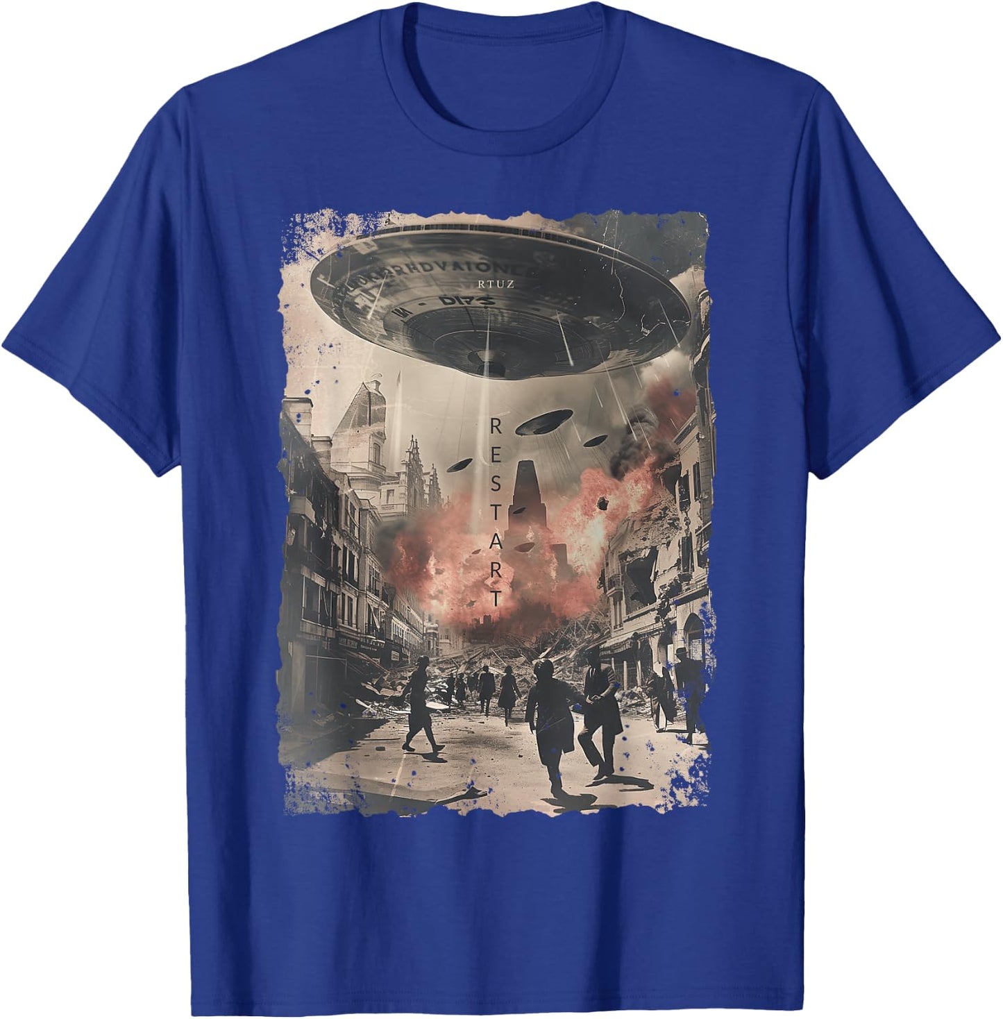 Vintage UFO/UAP Invasion Alien War Armageddon UFO T-Shirt - T-Shirt | Royal
