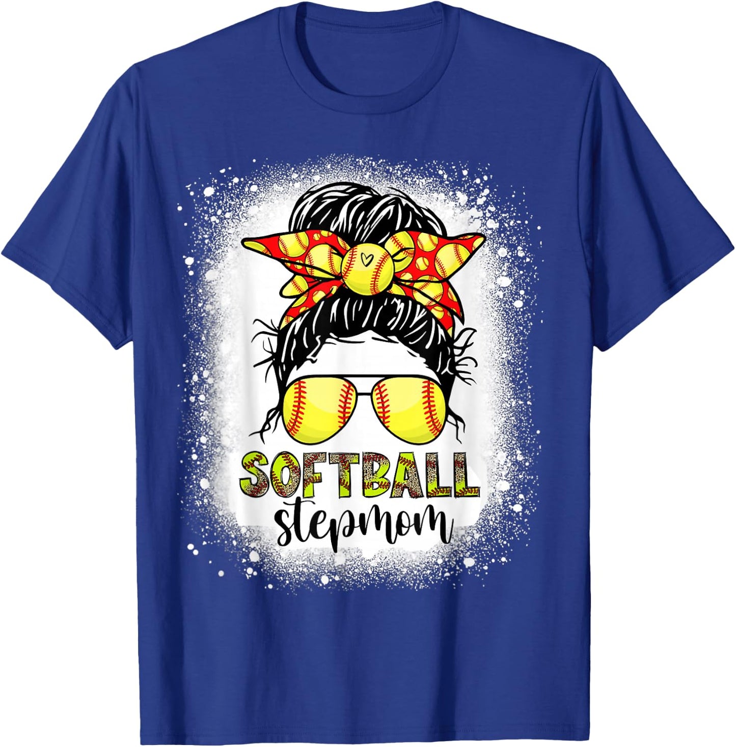 Softball Stepmom Messy Bun Softball Step-Mom Mother's Day T-Shirt - T-Shirt | Royal