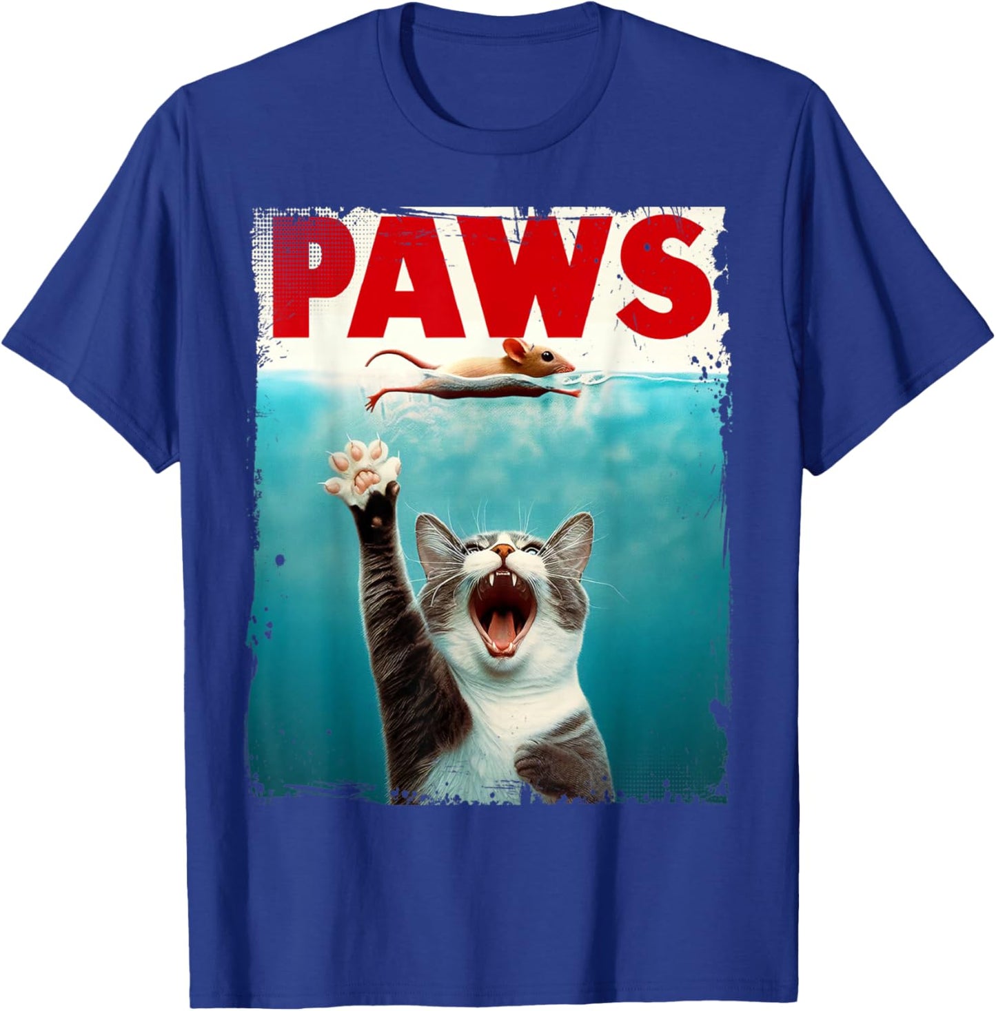 PAWS Parody Cat Mouse Humorous Cat Chasing Mouse Kitten T-Shirt - T-Shirt | Royal