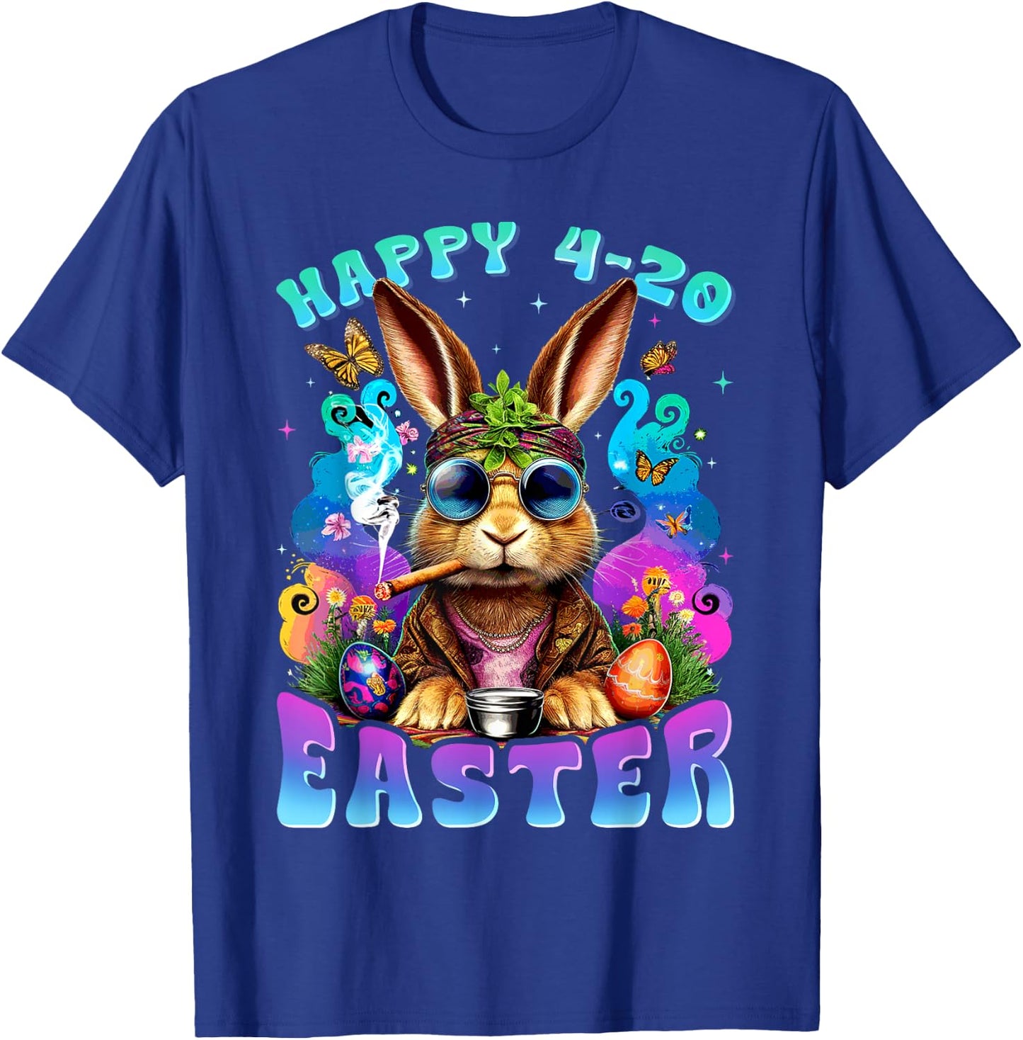 Happy 420 Easter Bunny Smoking Weed Funny Men Women T-Shirt - T-Shirt | Royal