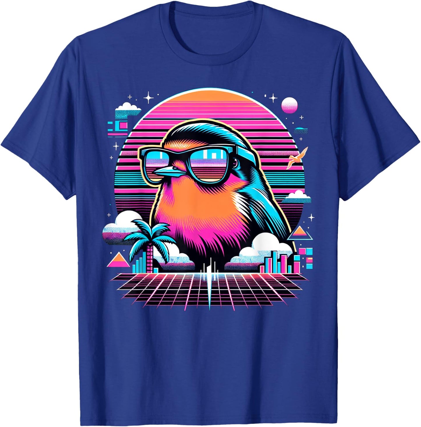 Cool Bird 80s Retrowave 90s Vaporwave American Robin Bird T-Shirt - T-Shirt | Royal
