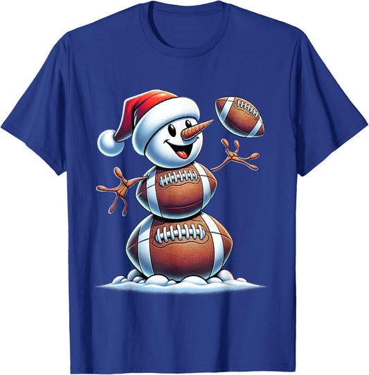 Football Snowman Christmas Cute American Football Kids Boys T-Shirt - T-Shirt | Royal