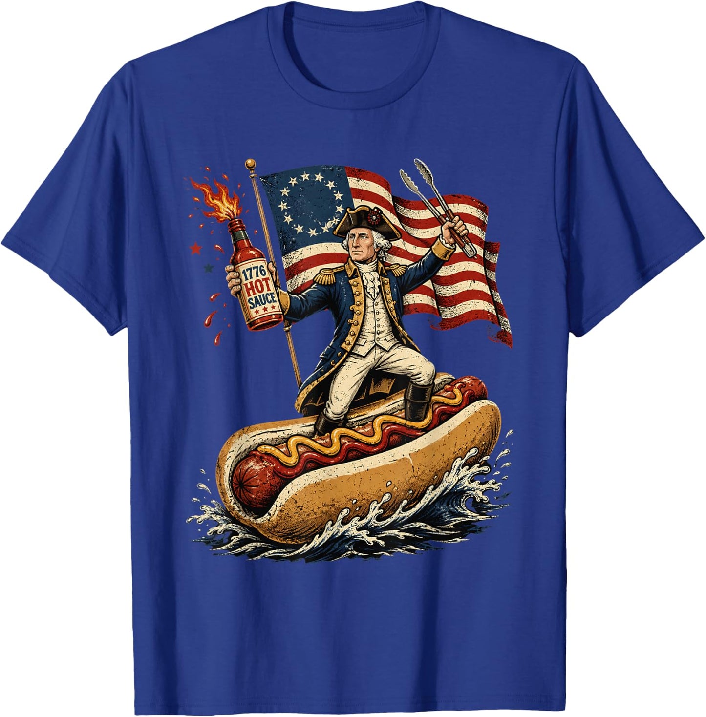 Delaware Dog Funny George Washington Hotdog Patriotic T-Shirt - T-Shirt | Royal