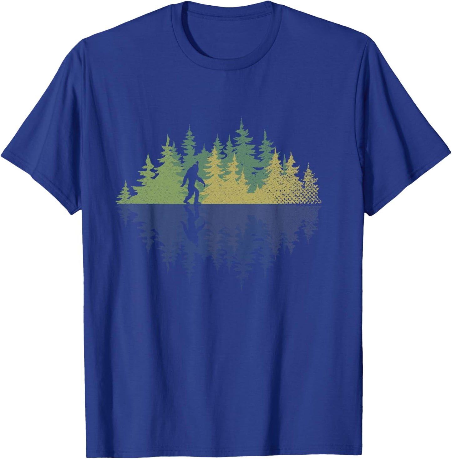 Sasquatch Yeti Reflection Forest Trees Conspiracy Bigfoot T-Shirt - T-Shirt | Royal