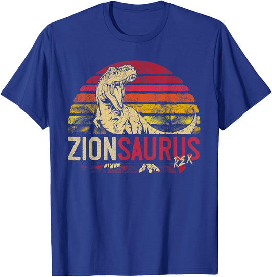 ZionSaurus Birthday Funny Personalized Dinosaur T Rex Name T-Shirt - T-Shirt | Royal