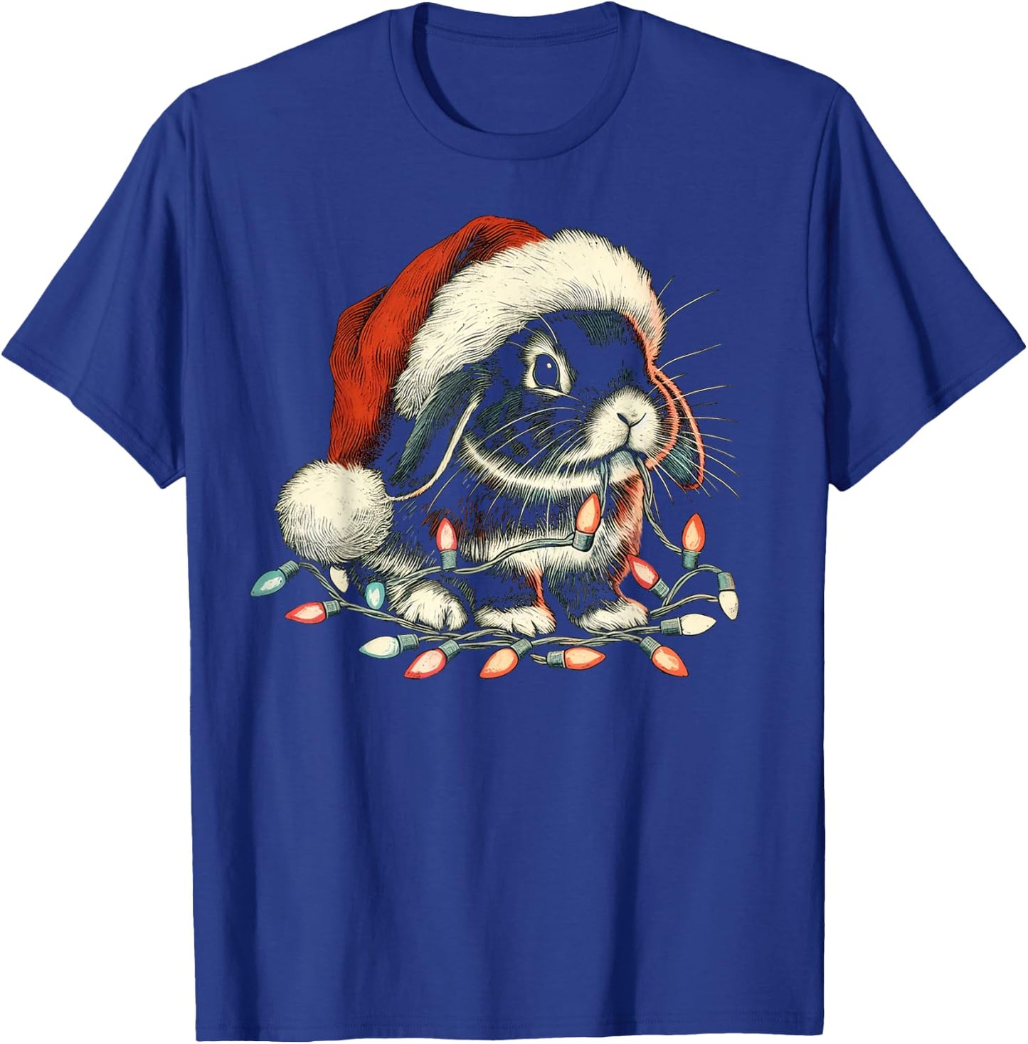 Holland Lop Rabbit Bunny Chew Christmas Light Xmas Holiday T-Shirt - T-Shirt | Royal