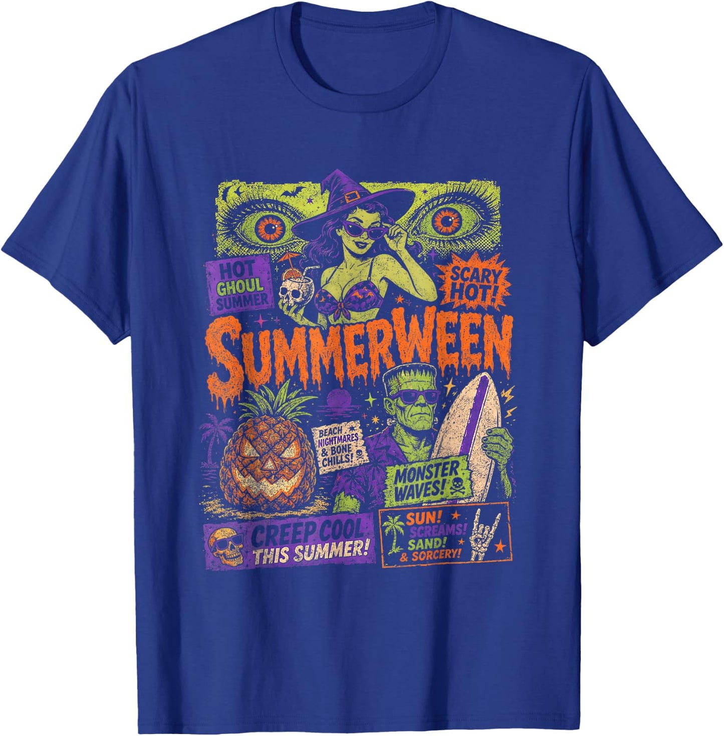 Punk Funny Witch Monster Frankenstein Summerween Beach Trips T-Shirt - T-Shirt | Royal
