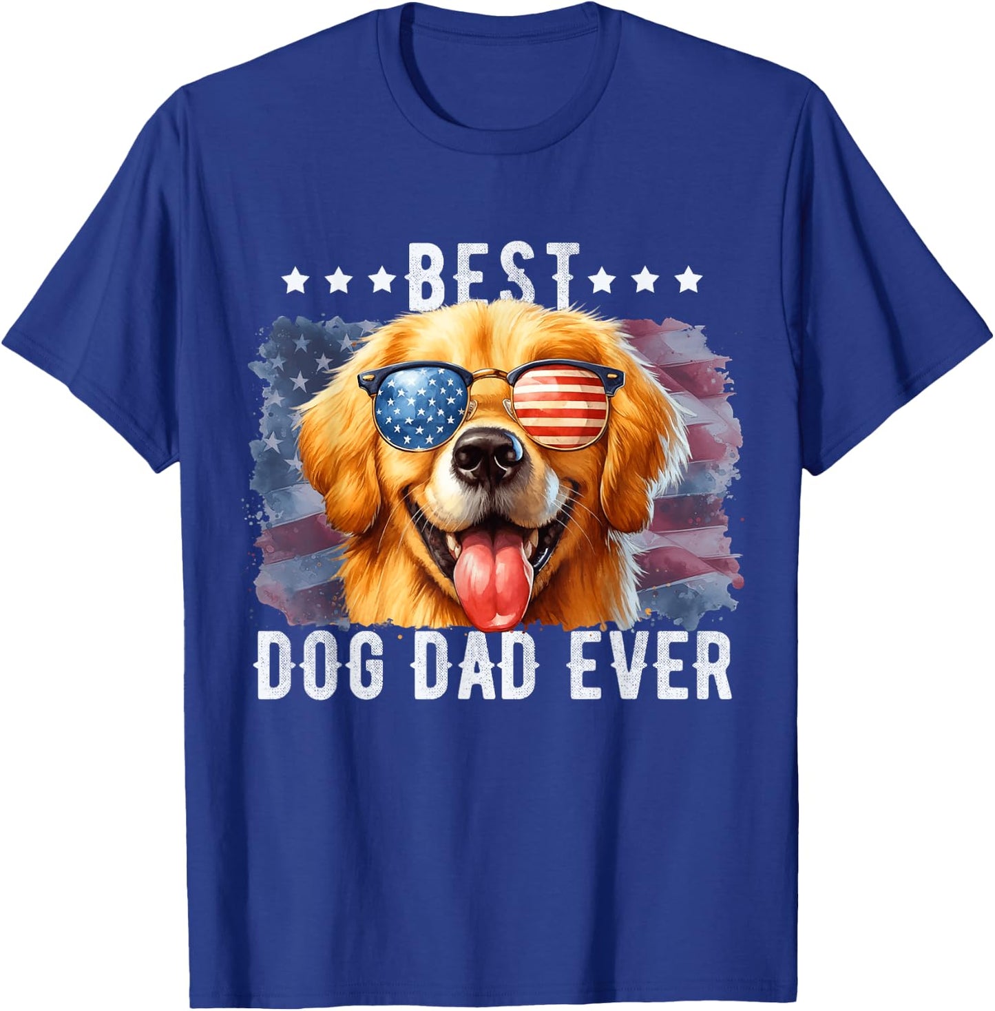Golden Retriever Best Dog Dad Ever Fathers Day American Flag Women Kids T-Shirt - T-Shirt | Royal