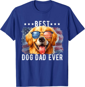 Golden Retriever Best Dog Dad Ever Fathers Day American Flag Women Kids T-Shirt - T-Shirt | Royal
