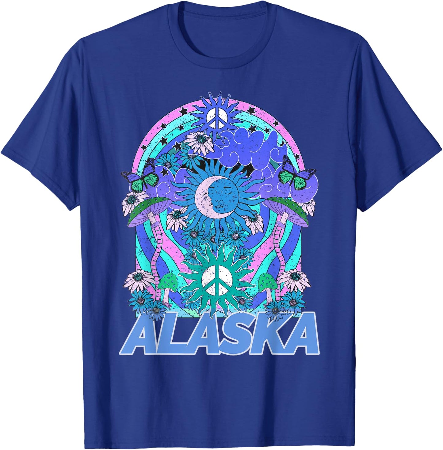 Alaska Retro Vintage Mountains & Outdoors Wilderness State T-Shirt - T-Shirt | Royal