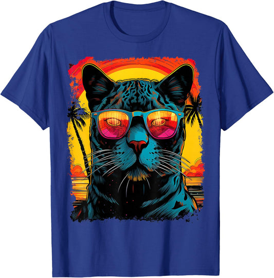 Pop Art Colorful Panther Black Hawaiian T-Shirt - T-Shirt | Royal