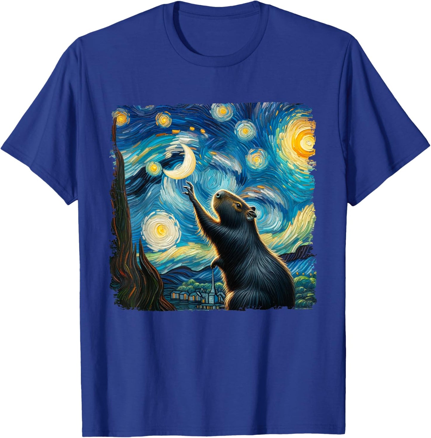 Classic Capybara Starry Night Distressed Capybaras Van Gogh T-Shirt - T-Shirt | Royal