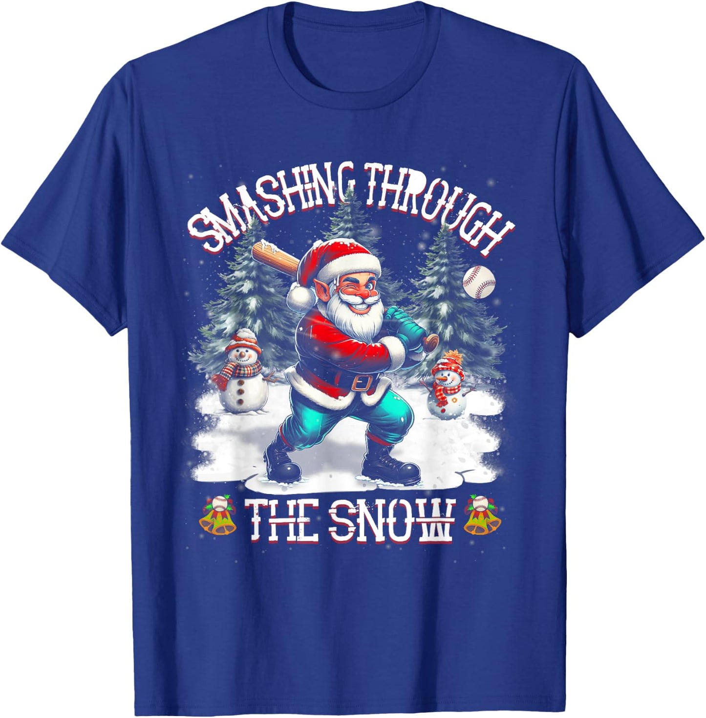 Baseball Player Christmas Santa Smashing Through Snow T-Shirt - T-Shirt | Royal
