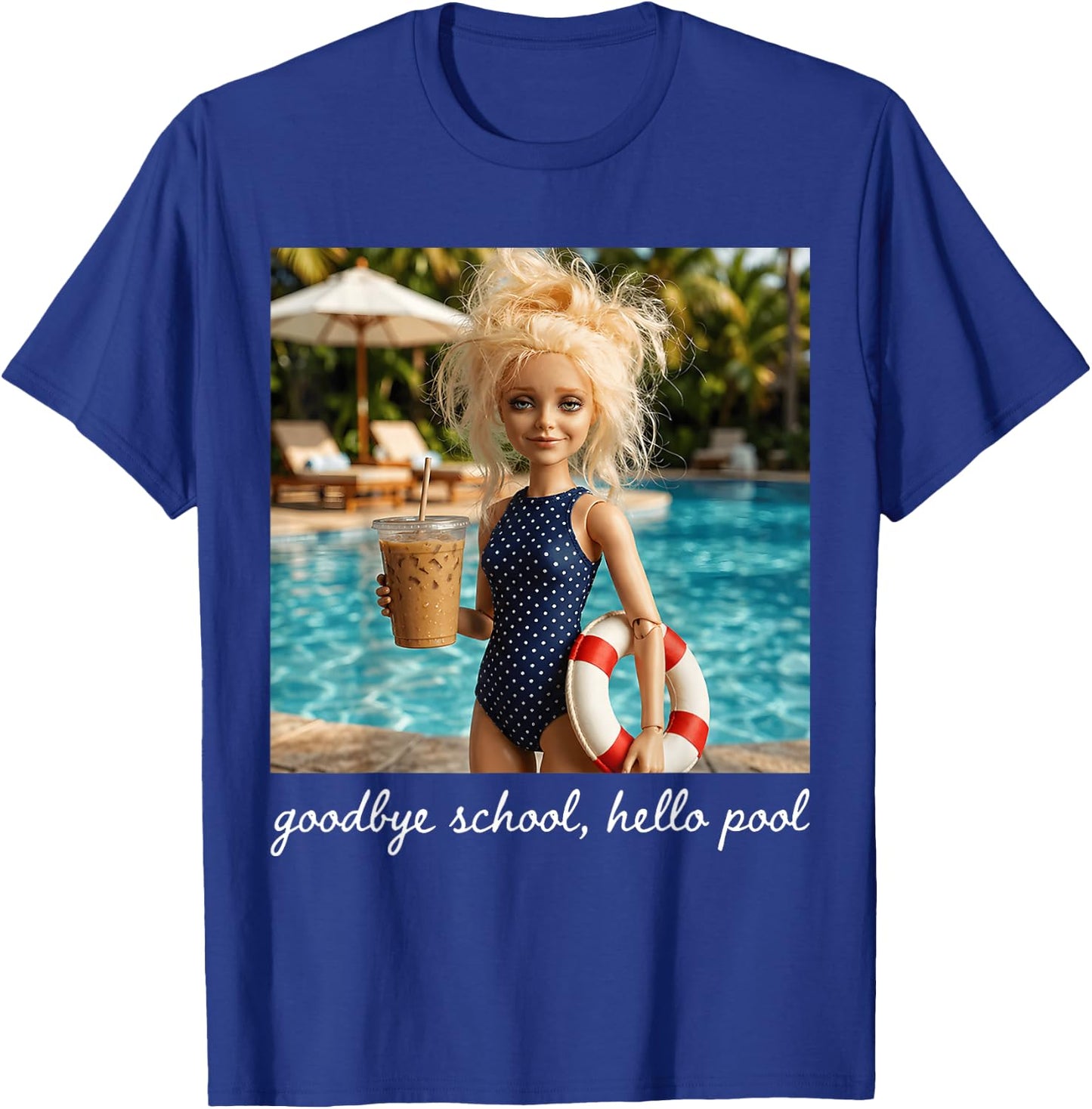 Goodbye School Hello Pool Funny Last Day Summer Teacher Meme T-Shirt - T-Shirt | Royal