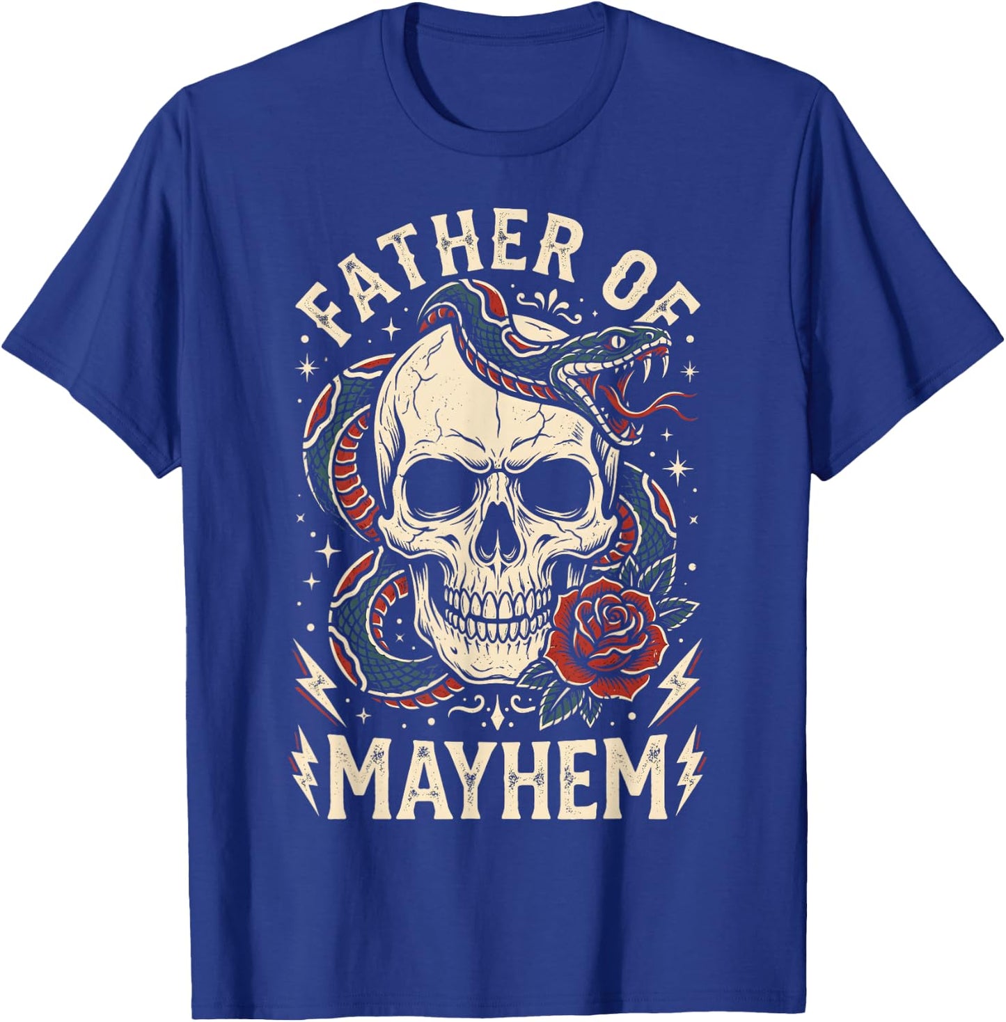 Father of Mayhem Vintage Tattoo Skull Snake & Rose T-Shirt - T-Shirt | Royal