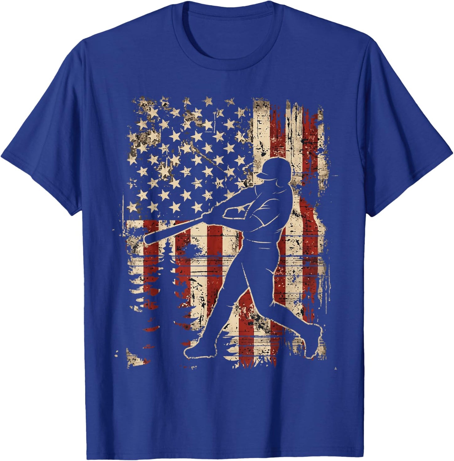 American Flag Baseball Player Patriotic Men Women Kids T-Shirt - T-Shirt | Royal