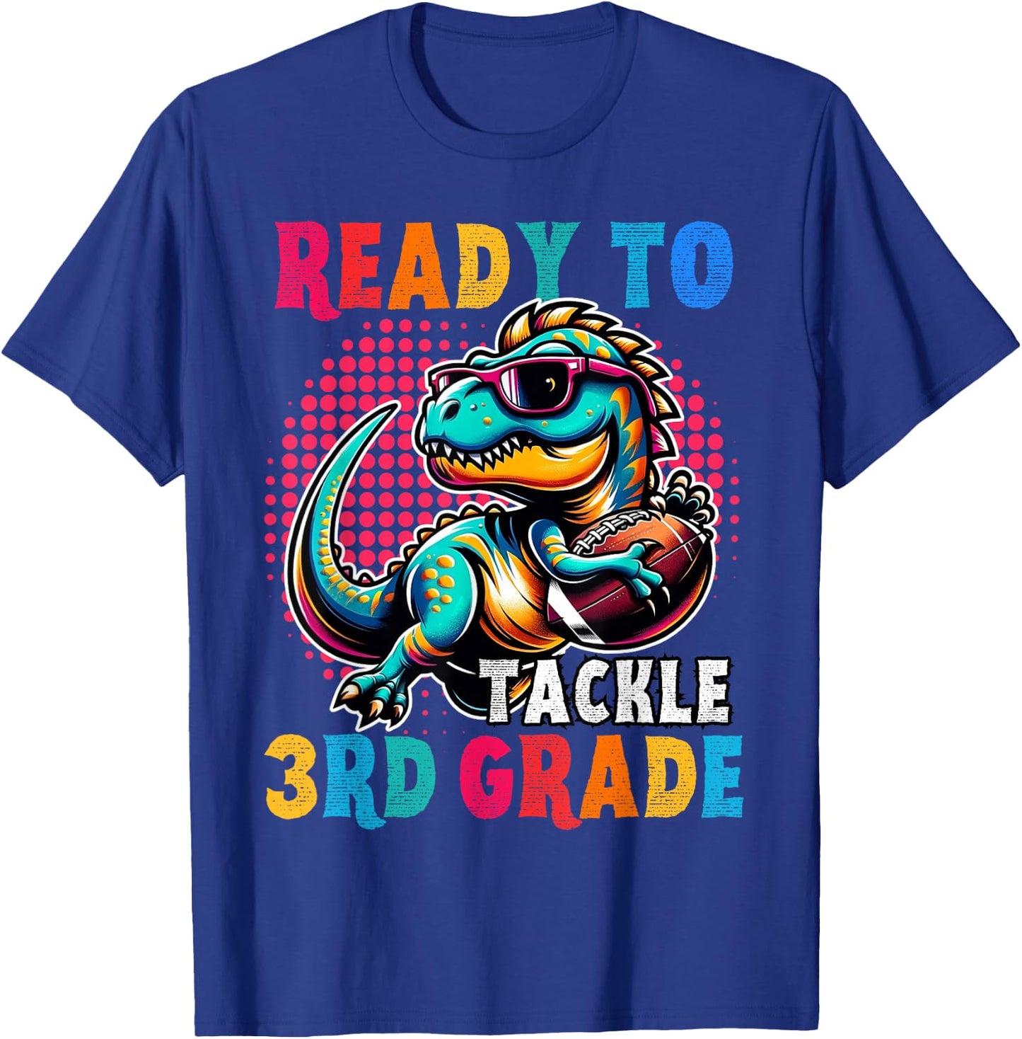 First day back to School 3rd grade Boys Football Dinosaur T-Shirt - T-Shirt | Royal