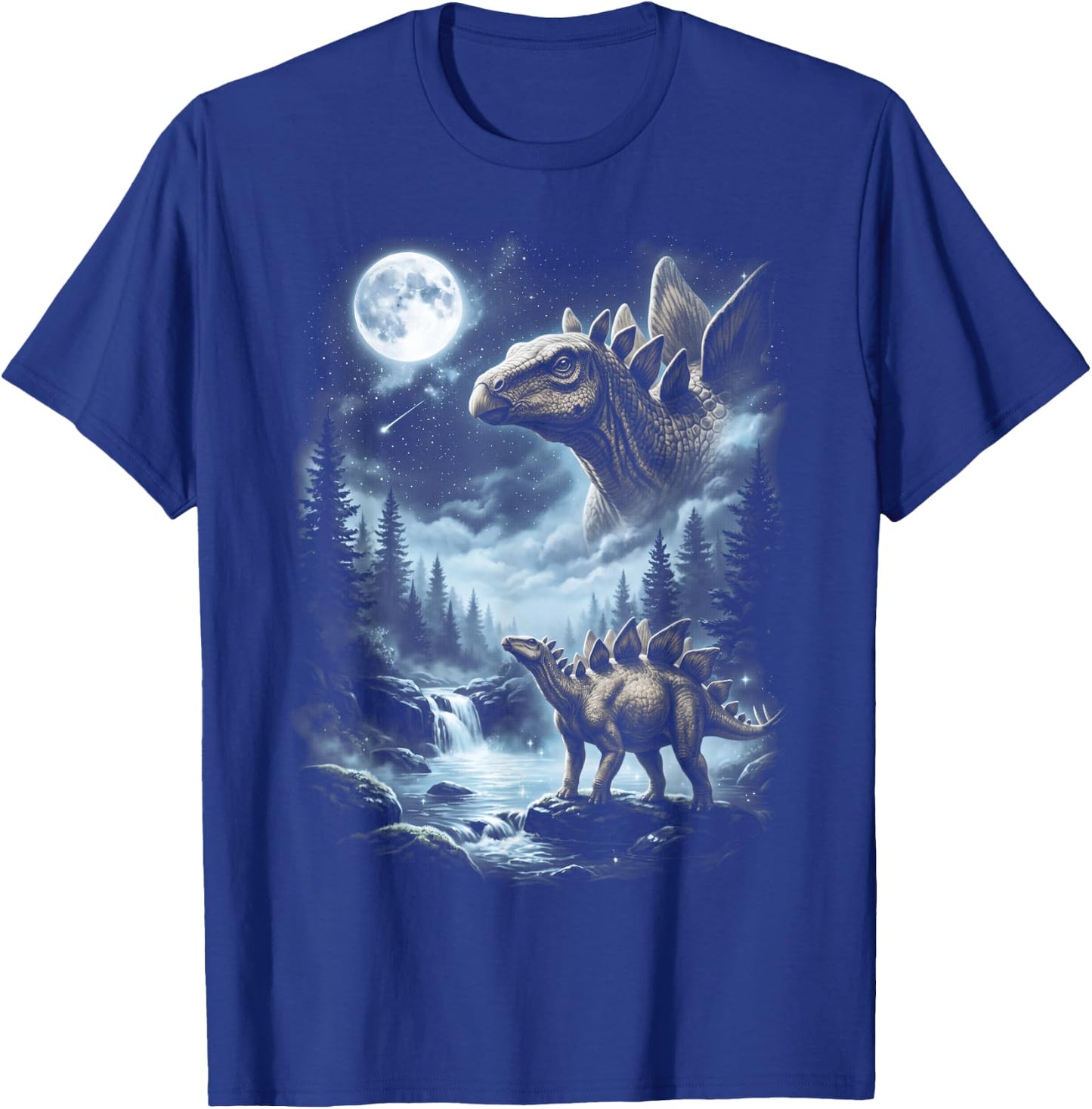 Stegosaurus Howling at Moon 90's Retro Dinosaur T-Shirt - T-Shirt | Royal