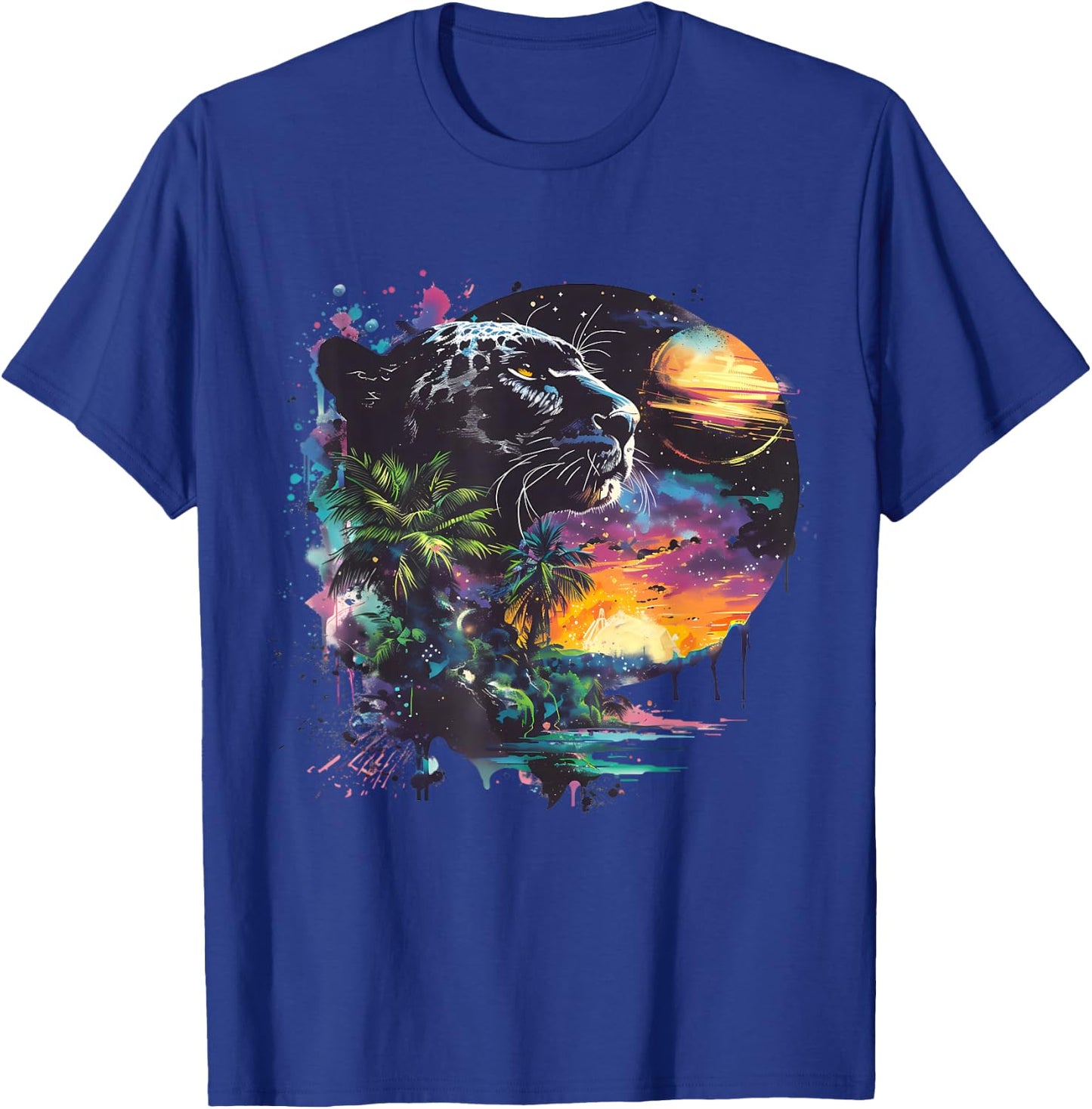 Panther Colourful Moon Artwork Panther Lover Wildlife T-Shirt - T-Shirt | Royal