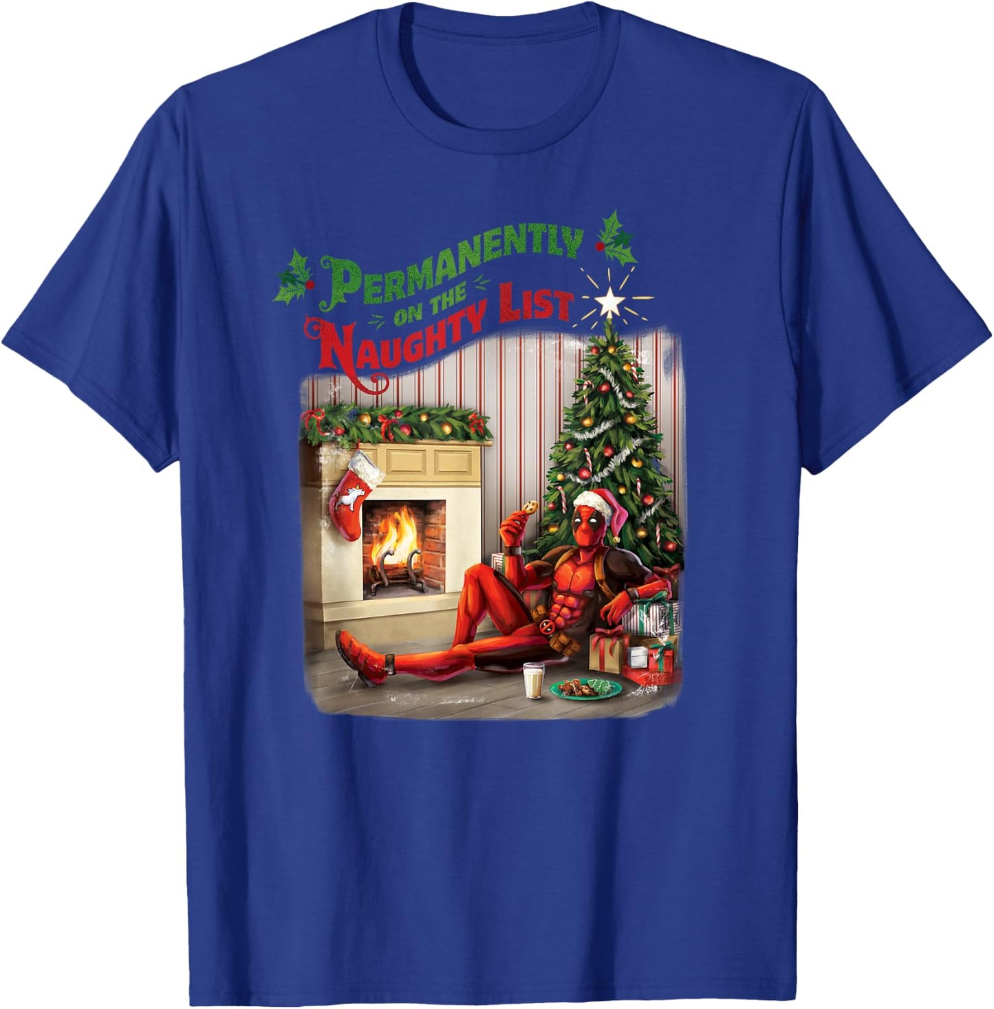 Marvel Deadpool Permanently on The Naughty List Holiday T-Shirt - T-Shirt | Royal