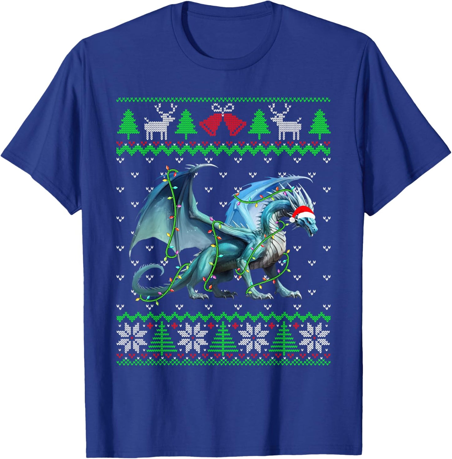 Funny Dragon Lights Ugly Sweater Christmas Tree Animals T-Shirt - T-Shirt | Royal