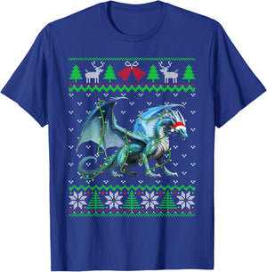 Funny Dragon Lights Ugly Sweater Christmas Tree Animals T-Shirt - T-Shirt | Royal