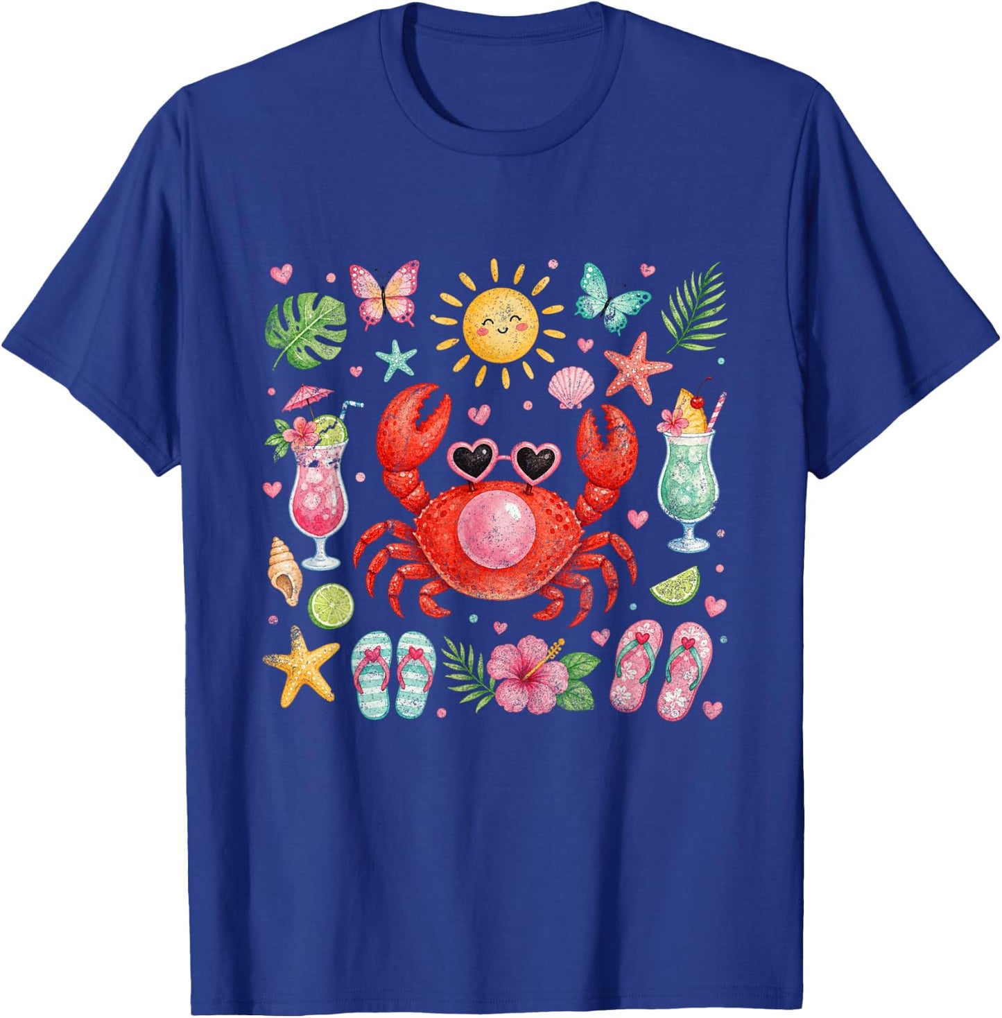 Crab Blowing Bubble Summer Vibes Coastal Beach Girls' Trip T-Shirt - T-Shirt | Royal