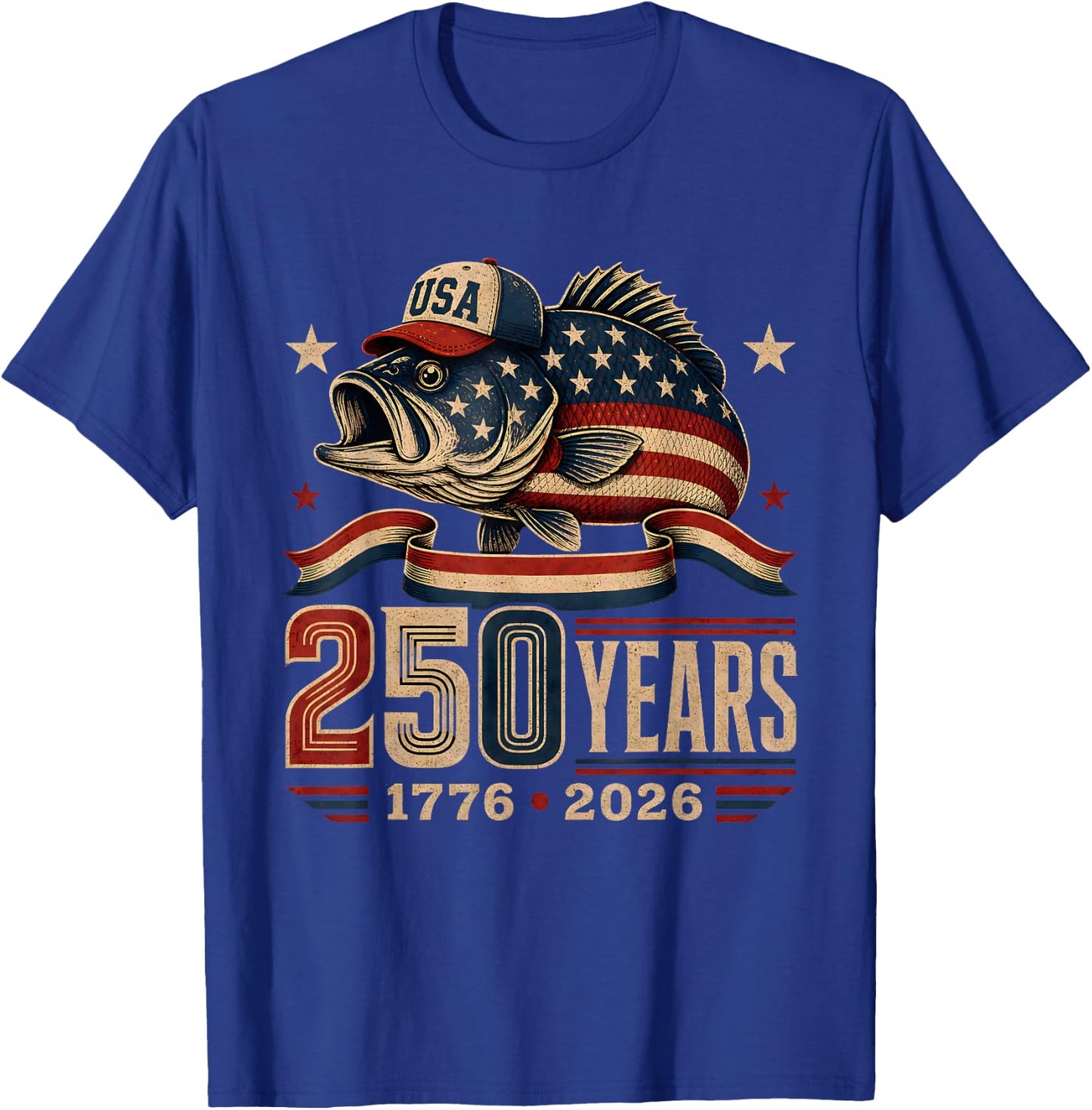 250 Years 1776-2026 Bass Fishing 250th Anniversary 4th July T-Shirt - T-Shirt | Royal