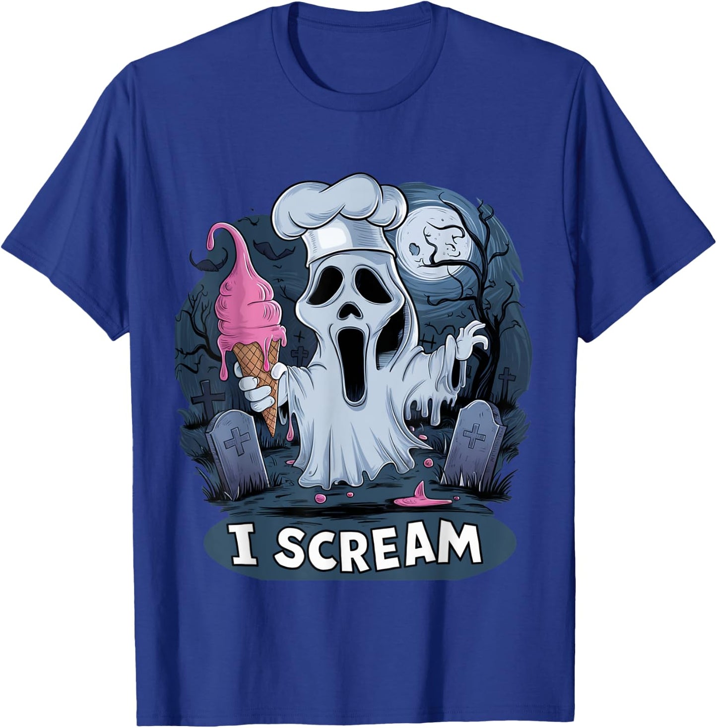 I Scream Ghost with Ice Cream Cone Funny Halloween Cemetery , Black, S T-Shirt - T-Shirt | Royal