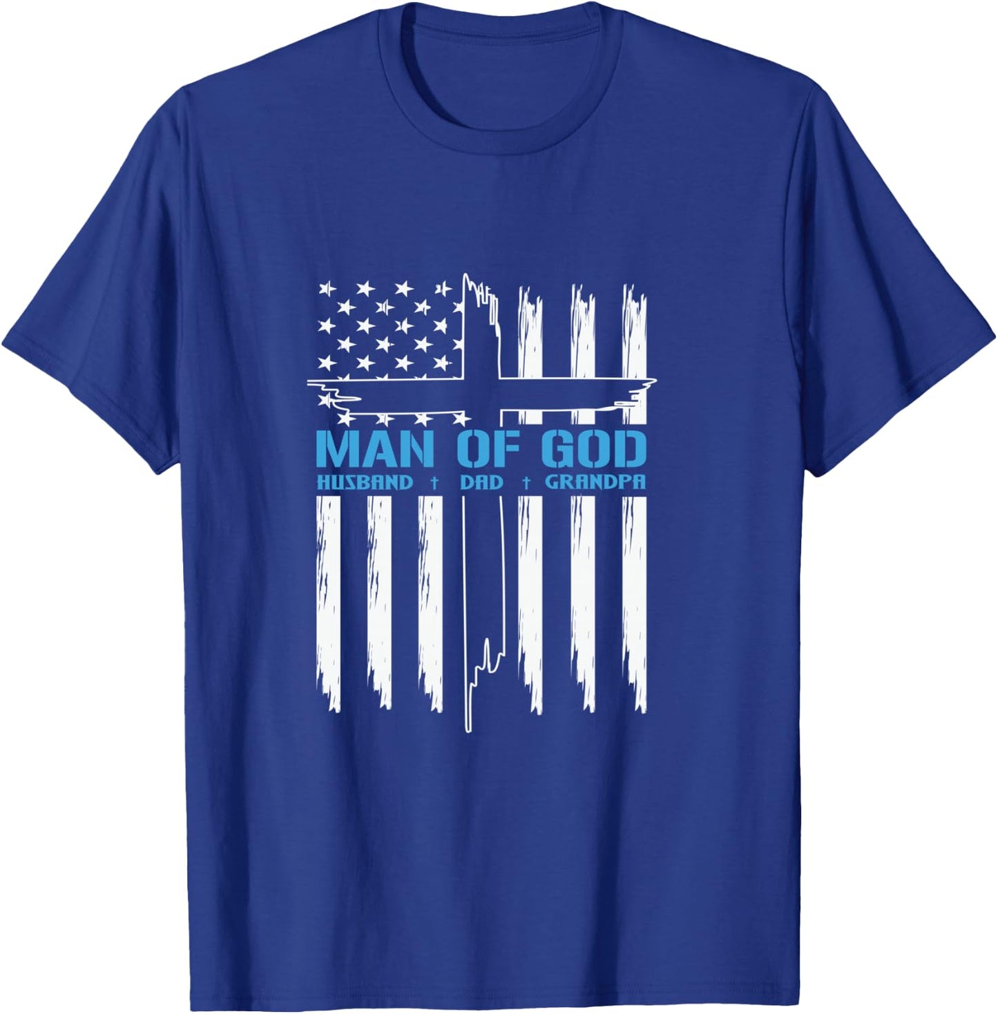 Man Of God Cross American Flag Jesus Christian T-Shirt - T-Shirt | Royal