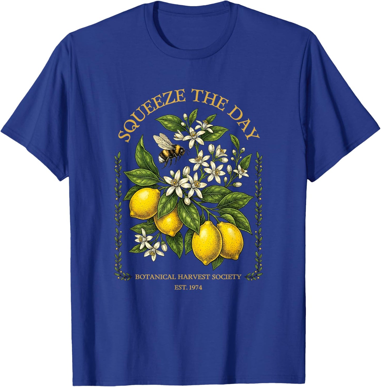Squeeze The Day Vintage Lemon Bee Botanical Summer Fruit T-Shirt - T-Shirt | Royal