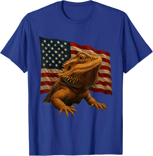 Bearded Dragon USA American Flag 4th of July Lizard Gifts T-Shirt - T-Shirt | Royal