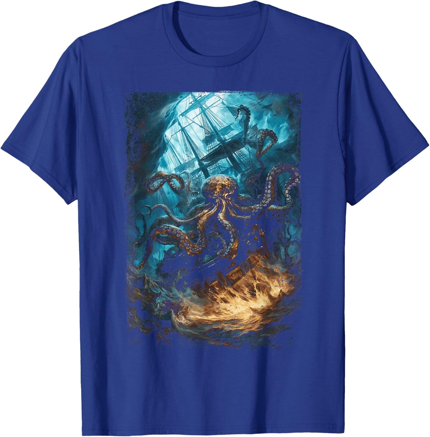 Giant Octopus Pirate Ship Vintage Kraken Sailing Squid T-Shirt - T-Shirt | Royal