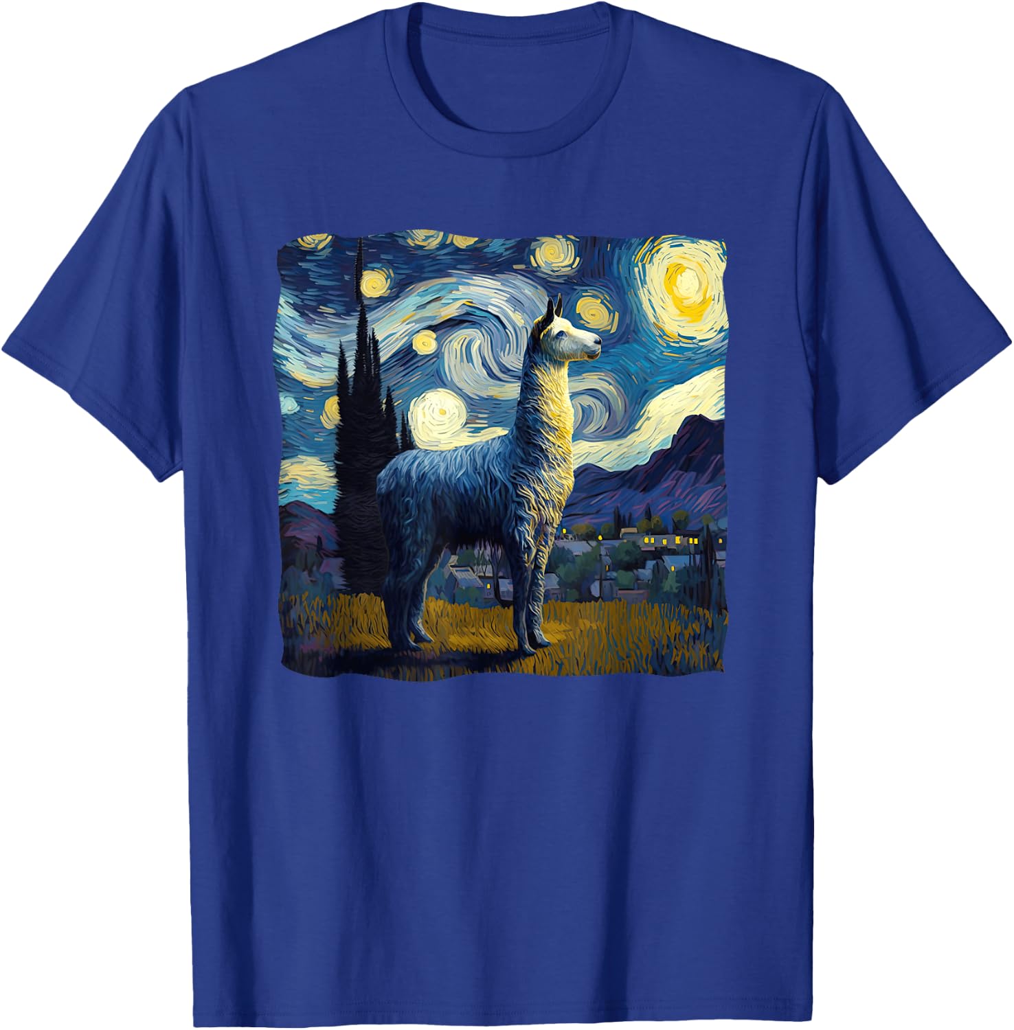 Llama Starry Night Van Gogh Painting Art Weird Aesthetic T-Shirt - T-Shirt | Royal