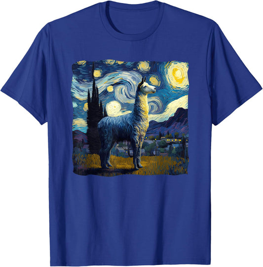 Llama Starry Night Van Gogh Painting Art Weird Aesthetic T-Shirt - T-Shirt | Royal